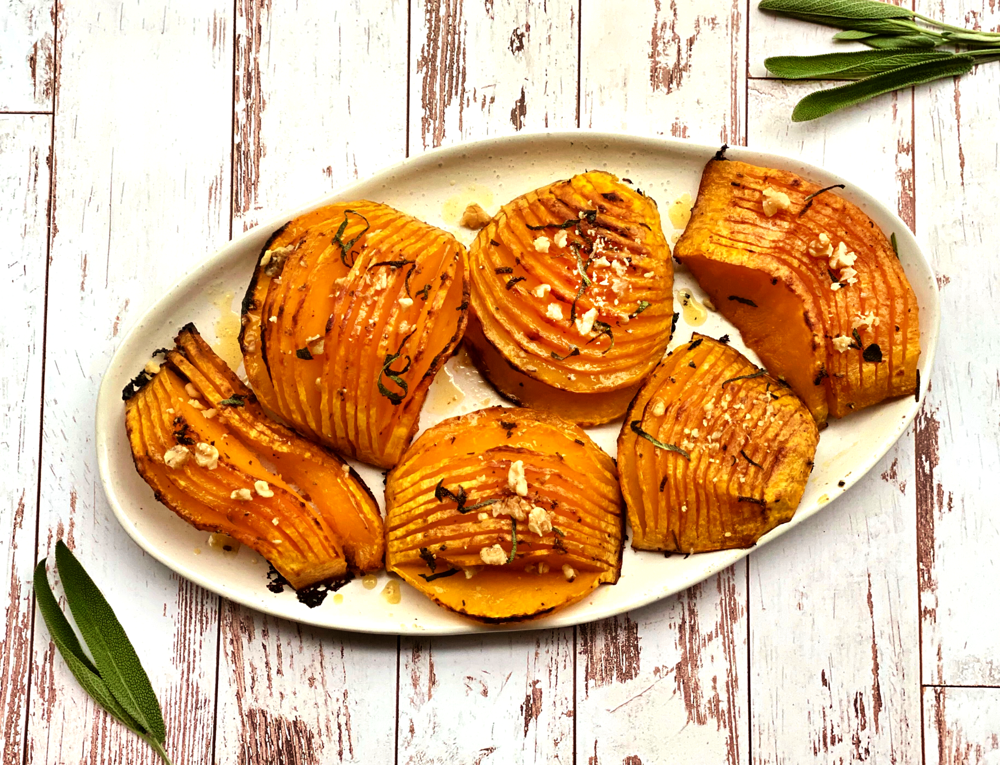 Roasted Hasselback Butternut Squash With Sage & Maple Brown Butter